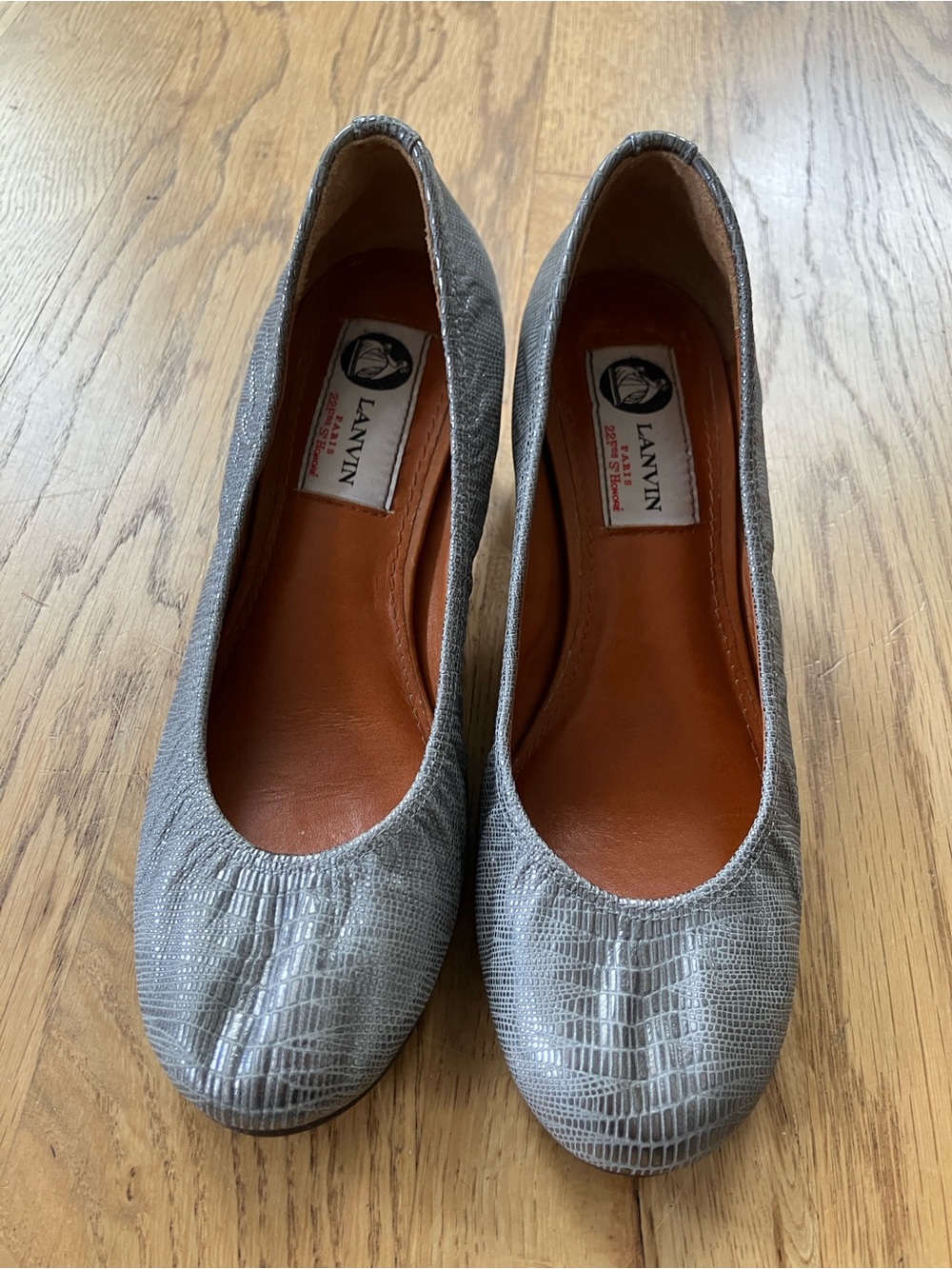 Lanvin Silver Croc-Embossed Ballet Pumps